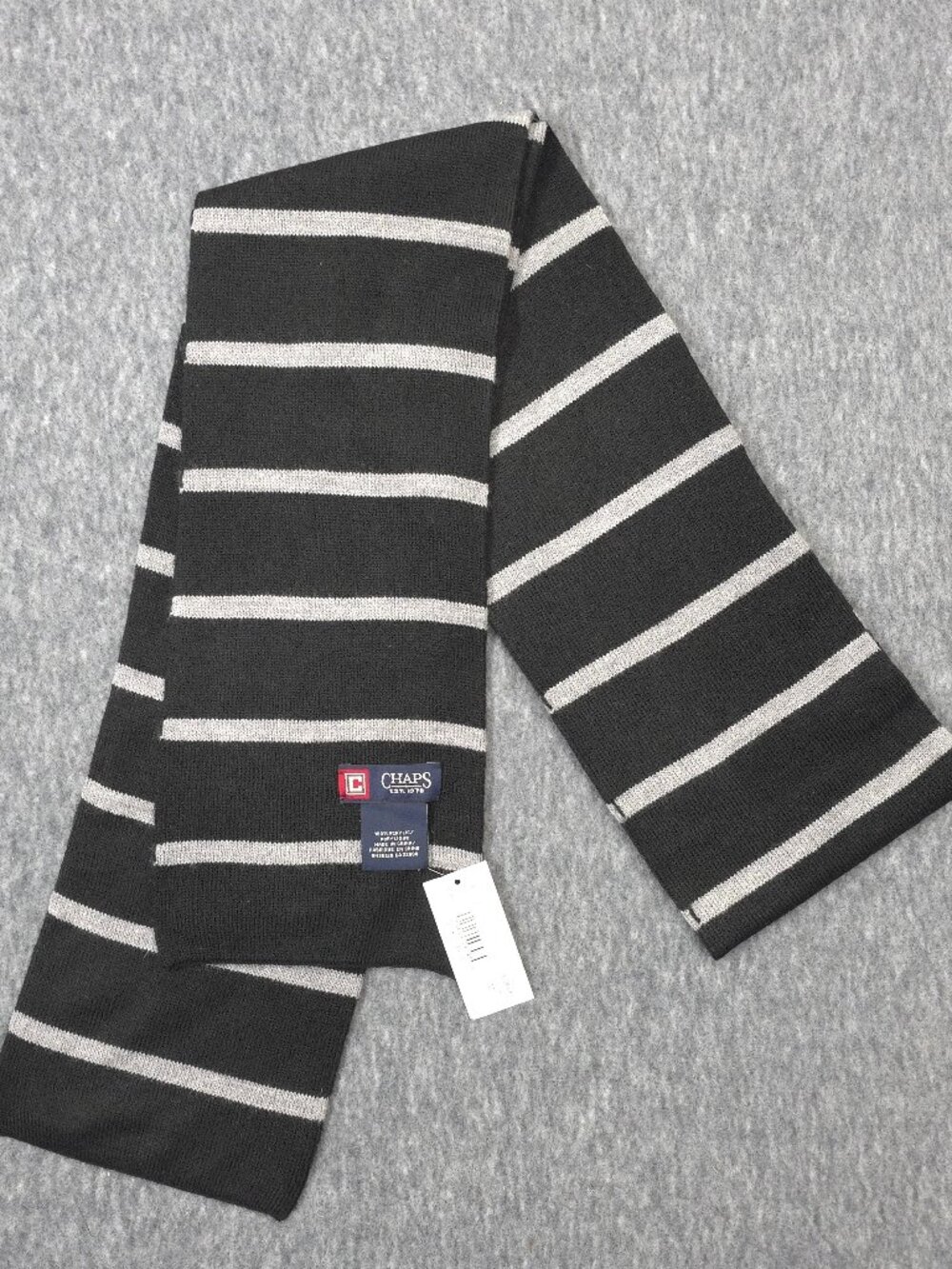 Chaps Black Gray Striped 72" Acrylic Scarf NWT